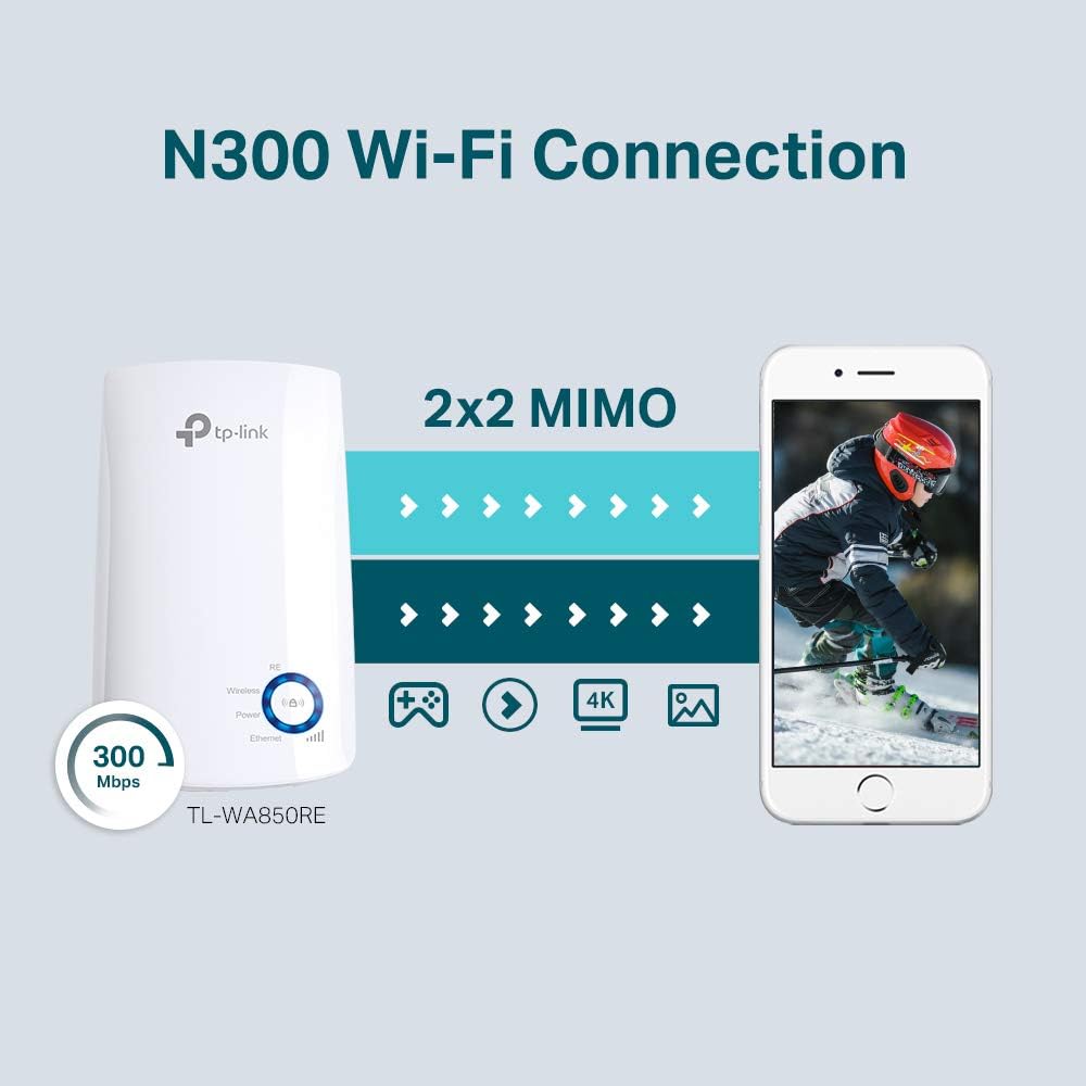 TP-Link TL-WA850RE N300 Universal Range Extender, Broadband/Wi-Fi Extender, Wi-Fi Booster/Hotspot with 1 Ethernet Port, Plug and Play, Built-in Access Point Mode, UK Plug, White