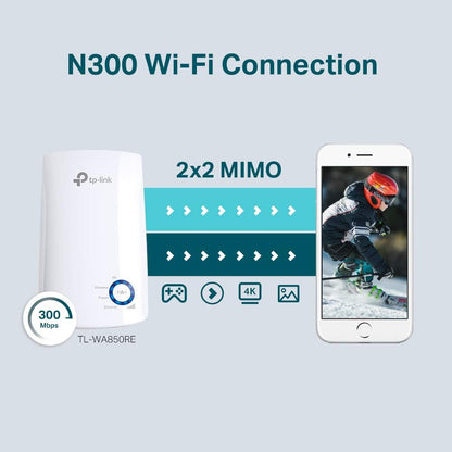 TP-Link TL-WA850RE N300 Universal Range Extender, Broadband/Wi-Fi Extender, Wi-Fi Booster/Hotspot with 1 Ethernet Port, Plug and Play, Built-in Access Point Mode, UK Plug, White