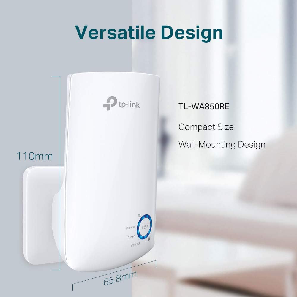 TP-Link TL-WA850RE N300 Universal Range Extender, Broadband/Wi-Fi Extender, Wi-Fi Booster/Hotspot with 1 Ethernet Port, Plug and Play, Built-in Access Point Mode, UK Plug, White