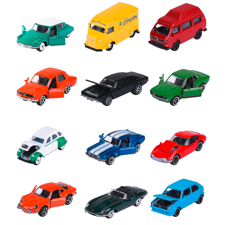 Majorette- Coche Vintage de Juguete en Metal Fundido a Presión, Recibirá 1 de entre 6 Coches al Azar, Escala 1:64 (7,5 cm), Con tarjeta de coleccionista, A Partir de 3 años (212052010)