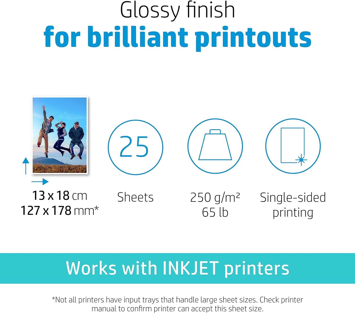 HP Q8696A, 13 x 18 cm Borderless, Advanced Glossy Photo Paper, 250 gsm, 25 Sheets, White