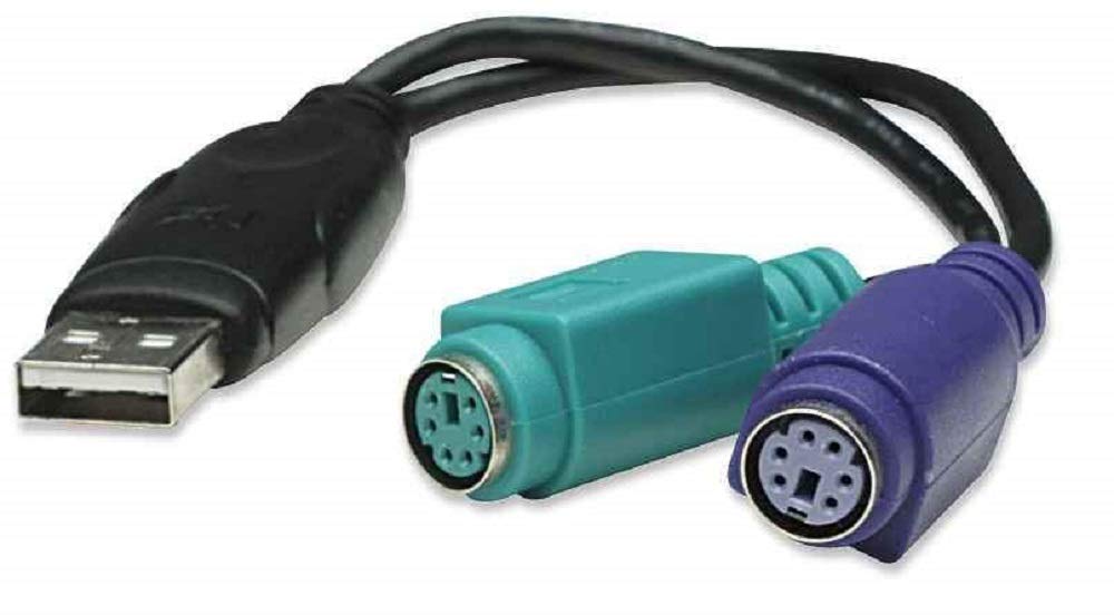 Manhattan USB-A to PS/2 Converter cable, 15cm, Male to Female, Black, Connects Two PS/2 Devices via One USB-A Port, Blister
