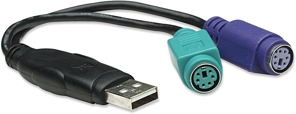 Manhattan USB-A to PS/2 Converter cable, 15cm, Male to Female, Black, Connects Two PS/2 Devices via One USB-A Port, Blister