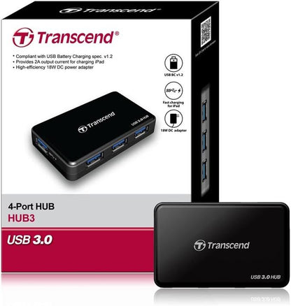 Transcend HUB3 4-port USB Hub - USB3.0 - with power supply