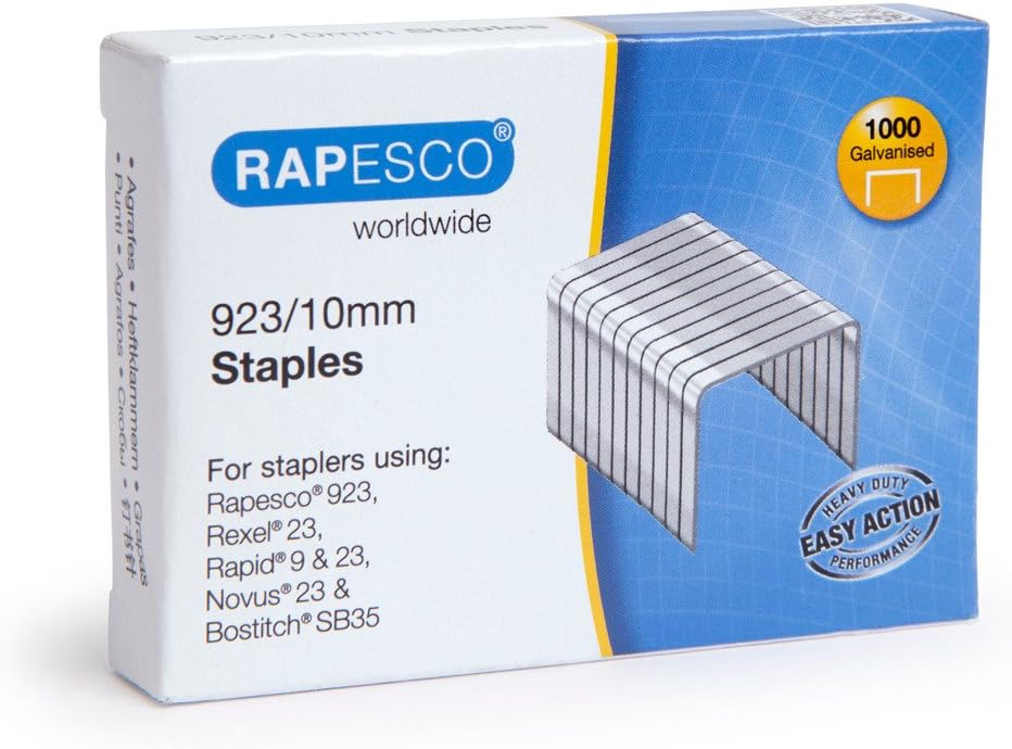 Rapesco 1237 923/10 mm Galvanised Staples, Type 23, Box of 1000