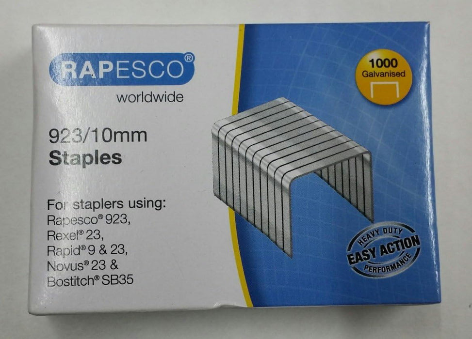 Rapesco 1237 923/10 mm Galvanised Staples, Type 23, Box of 1000