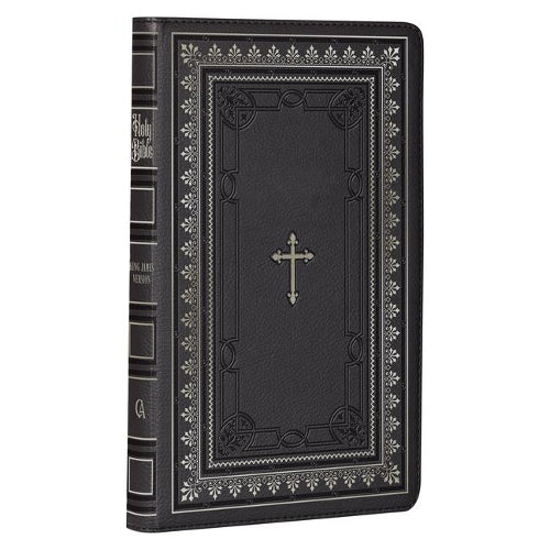 KJV Holy Bible Standard Size Faux Leather Red Letter Edition - Thumb Index & Ribbon Marker, King James Version, Black/Gold Cross