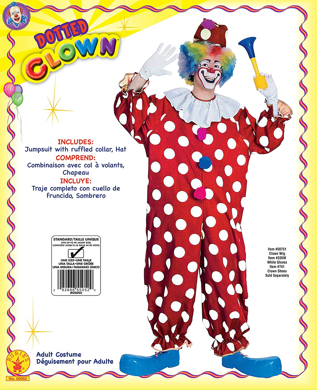 Rubie's Adult Dotted Clown Fancy Dress Costume