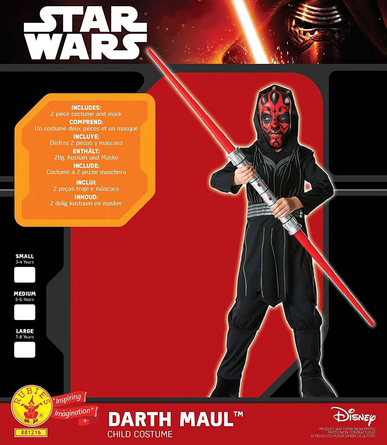 Rubie's Official Disney Star Wars Darth Maul, Child Costume - Large Ages 7 -8 , Black