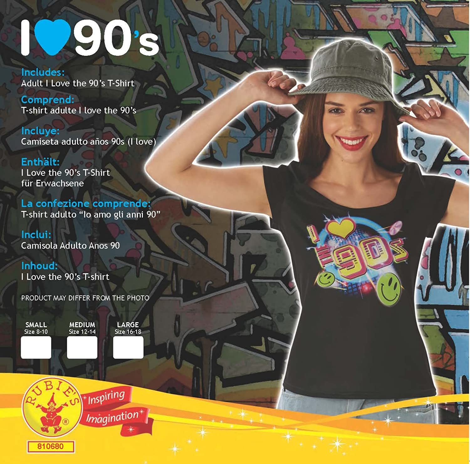 Rubie's Official T-Shirt mit Aufdruck „I Love The 90's“, Erwachsenenkostüm, Größe