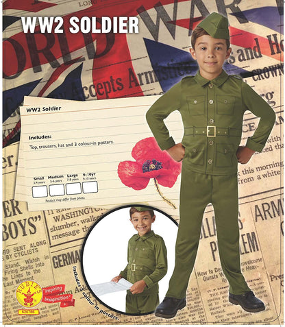 Rubie's Official WW2 Soldier Children's Costume, Kids Fancy Dress