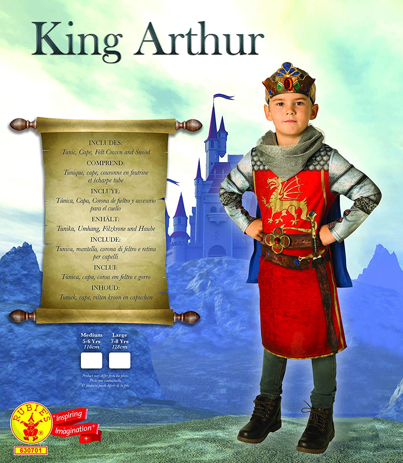 Rubies Official King Arthur Childs Costume, Kids Fancy Dress Halloween
