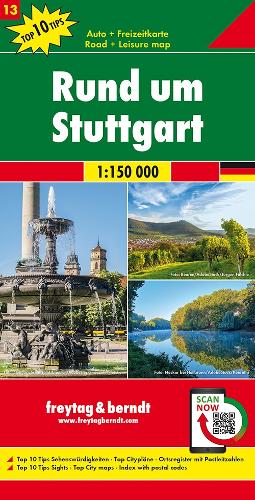 Rund um Stuttgart, Autokarte 1:150.000, Top 10 Tips, Blatt 13 (freytag & berndt Auto + Freizeitkarten