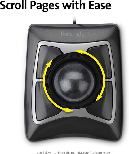 Kensington Expert Mouse - Wired Ergonomic TrackBall Mouse for PC, Mac and Windows with Scroll Ring, Ambidextrous Design and Optical Tracking - Grey (64325