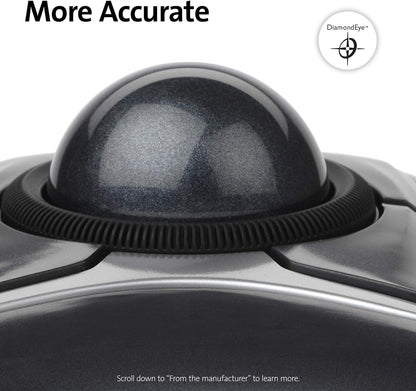 Kensington Expert Mouse - Wired Ergonomic TrackBall Mouse for PC, Mac and Windows with Scroll Ring, Ambidextrous Design and Optical Tracking - Grey (64325
