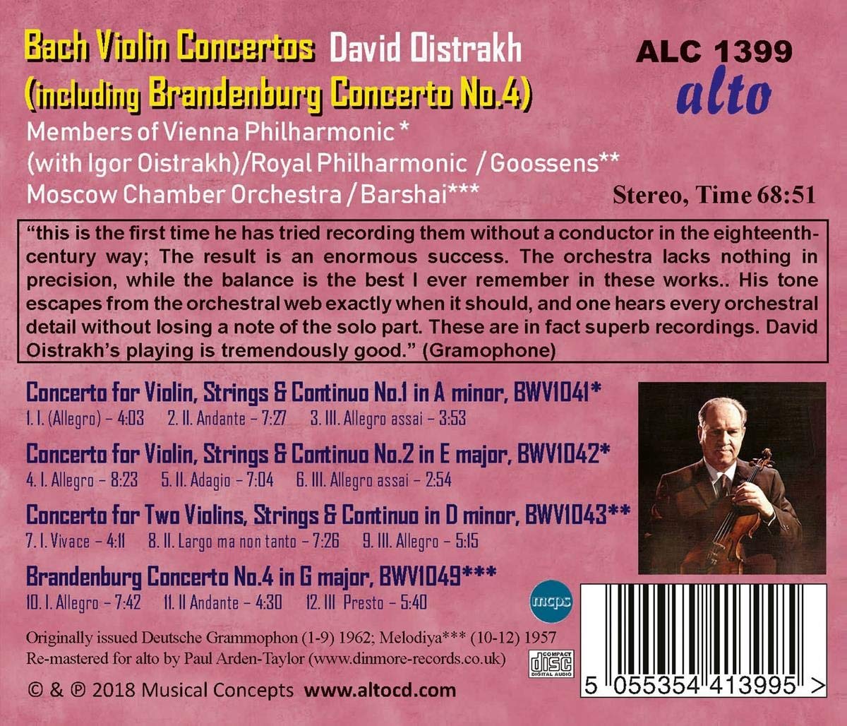 Bach Violin Concertos 1, 2, 3 Plus Brandenburg Concerto No.4