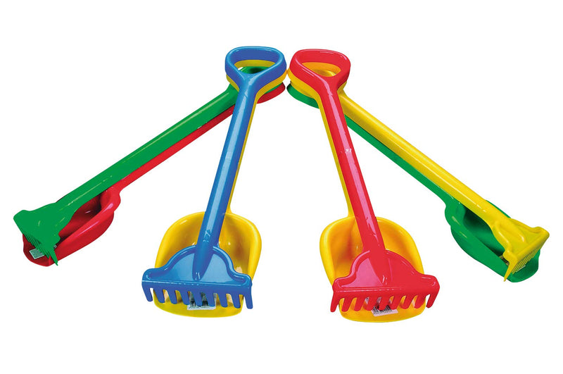 Simba 107124115 - Hark en schepset, 4-voudig gesorteerd - er wordt slechts één set geleverd, lengte 56 cm, zandbak, zandspeelgoed