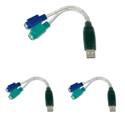 DIGITUS USB zu PS/2 Adapter - Maus & Tastaur Adapter - USB Typ-A Stecker zu 2X Mini-Din 6 Buchse - Win 10 - Plug & Play (Packung mit 3