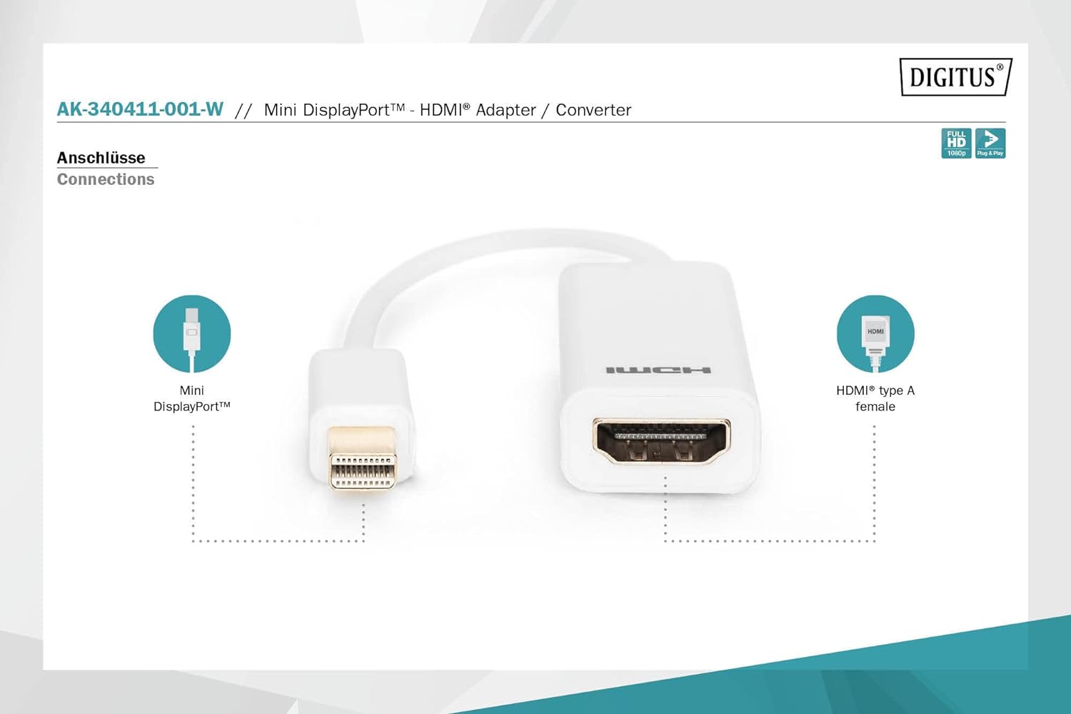 Digitus CAVO ADATTATORE DISPLAYPORT MINI DP HDMI 15CM