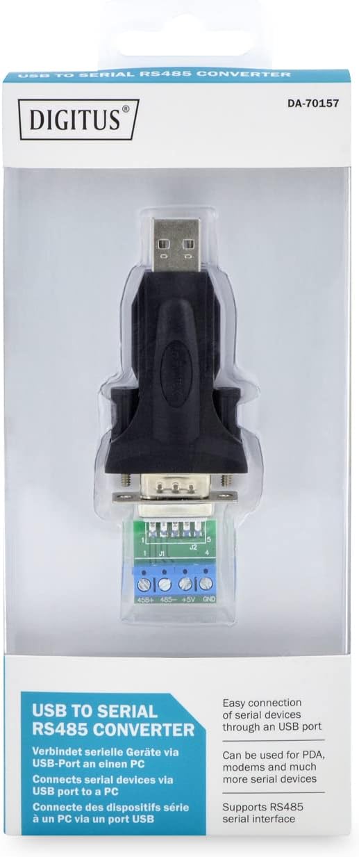 DIGITUS USB to serial adapter - RS485 converter - USB 2.0 Type-A to DSUB 9M - FTDI FT232RL chipset - Incl. 80 cm cable