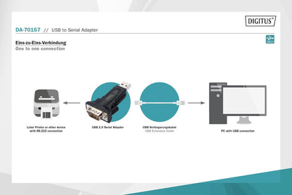 DIGITUS USB to serial adapter - RS485 converter - USB 2.0 Type-A to DSUB 9M - FTDI FT232RL chipset - Incl. 80 cm cable