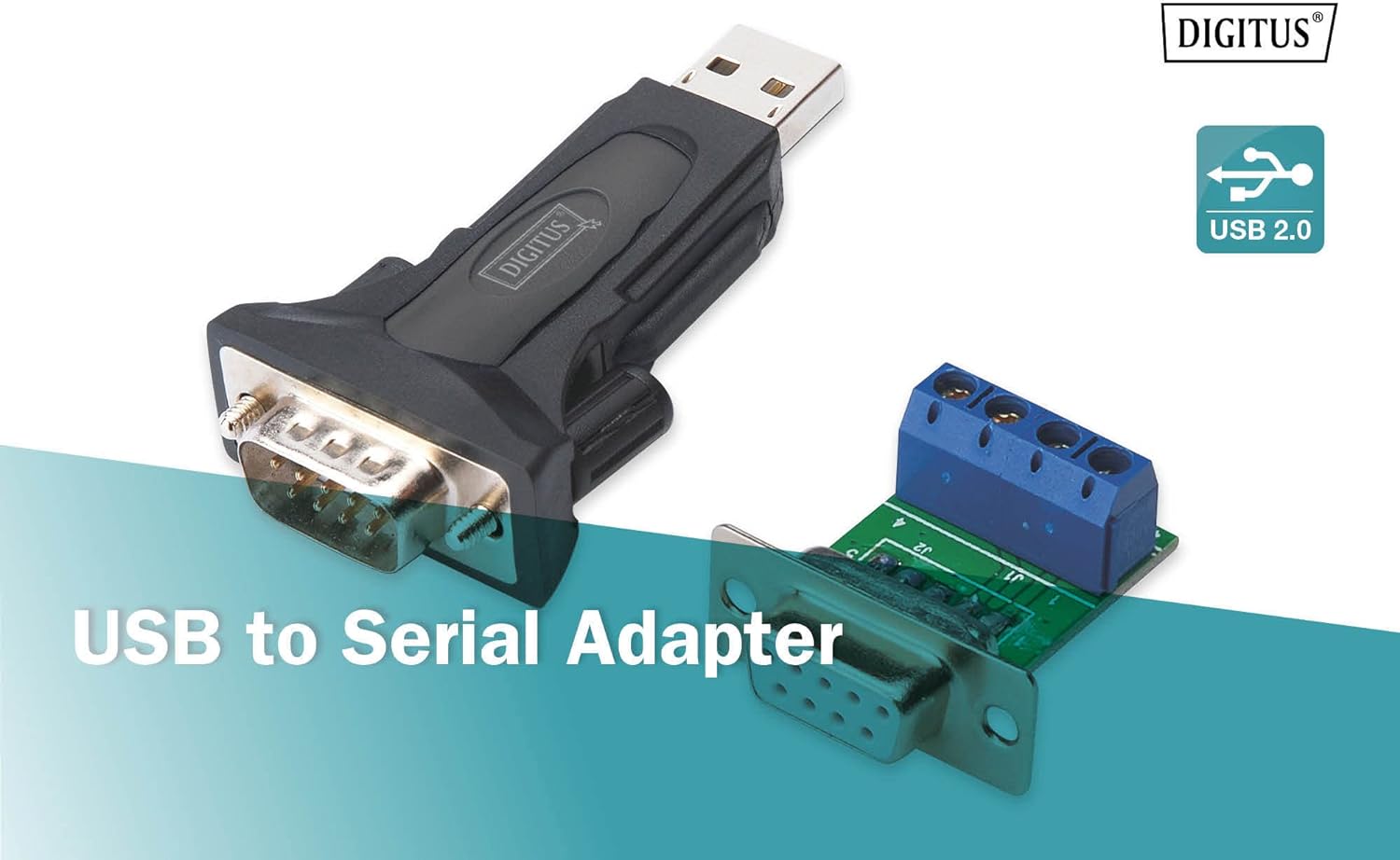 DIGITUS USB to serial adapter - RS485 converter - USB 2.0 Type-A to DSUB 9M - FTDI FT232RL chipset - Incl. 80 cm cable