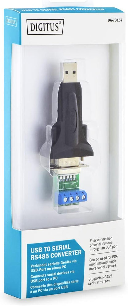 DIGITUS USB to serial adapter - RS485 converter - USB 2.0 Type-A to DSUB 9M - FTDI FT232RL chipset - Incl. 80 cm cable