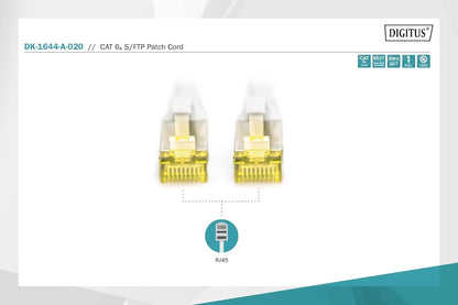 DIGITUS 2 m Cat6 A S/FTP Network Cable – (Cat6 a, S/FTP (S-STP), RJ-45, RJ-45, Male/Male, -20 – 60 °C