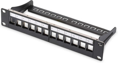 DIGITUS Patch Panel Modular - 12 Ports - 10-inch Rack Mount 1U - Keystone Module Distributor Field - Shielded - Black