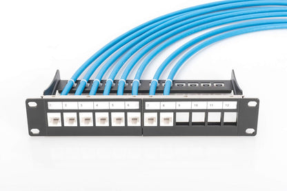 DIGITUS Patch Panel Modular - 12 Ports - 10-inch Rack Mount 1U - Keystone Module Distributor Field - Shielded - Black