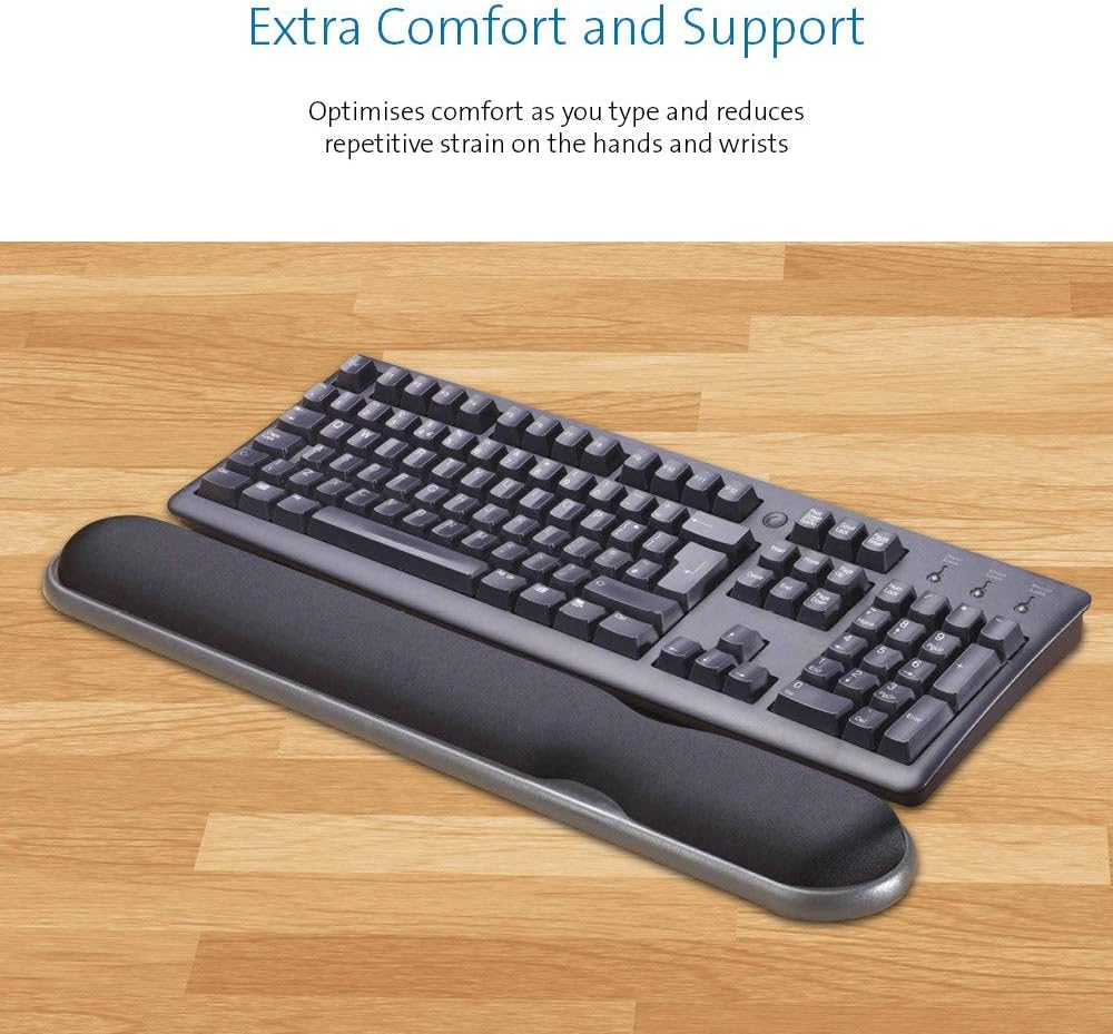 Kensington Height Adjustable Ergonomic Gel Keyboard Wrist Rest with Wrist Support Pad - 497 x 77 x 34 mm - Black (22701