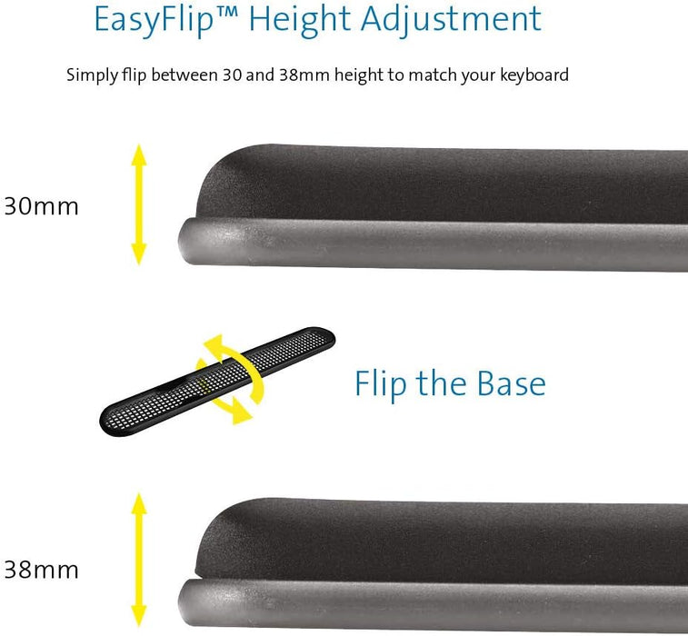Kensington Height Adjustable Ergonomic Gel Keyboard Wrist Rest with Wrist Support Pad - 497 x 77 x 34 mm - Black (22701