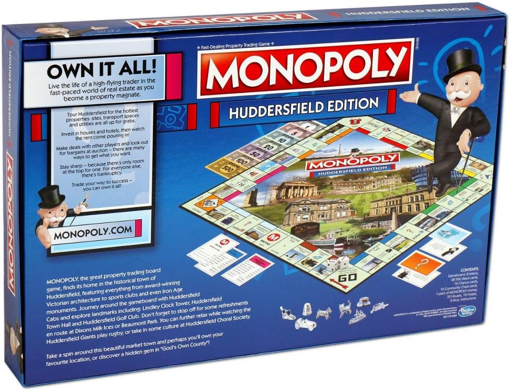 Winning Moves Huddersfield Monopoly Board Game, Advance to Stafflex, The Mount School, Huddersfield Lawn Tennis and Squash Club and trade your way to success, makes a great gift for ages 8 plus