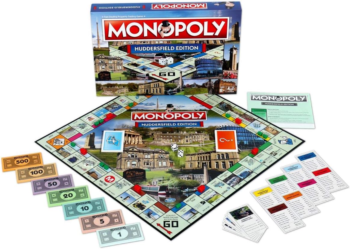 Winning Moves Huddersfield Monopoly Board Game, Advance to Stafflex, The Mount School, Huddersfield Lawn Tennis and Squash Club and trade your way to success, makes a great gift for ages 8 plus