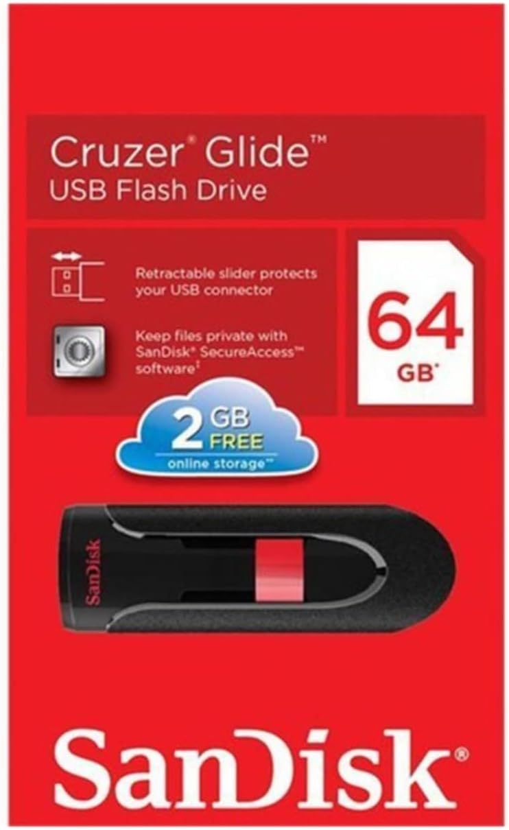 SanDisk Cruzer Glide 64 GB USB Flash Drive USB 2.0, Black & Red