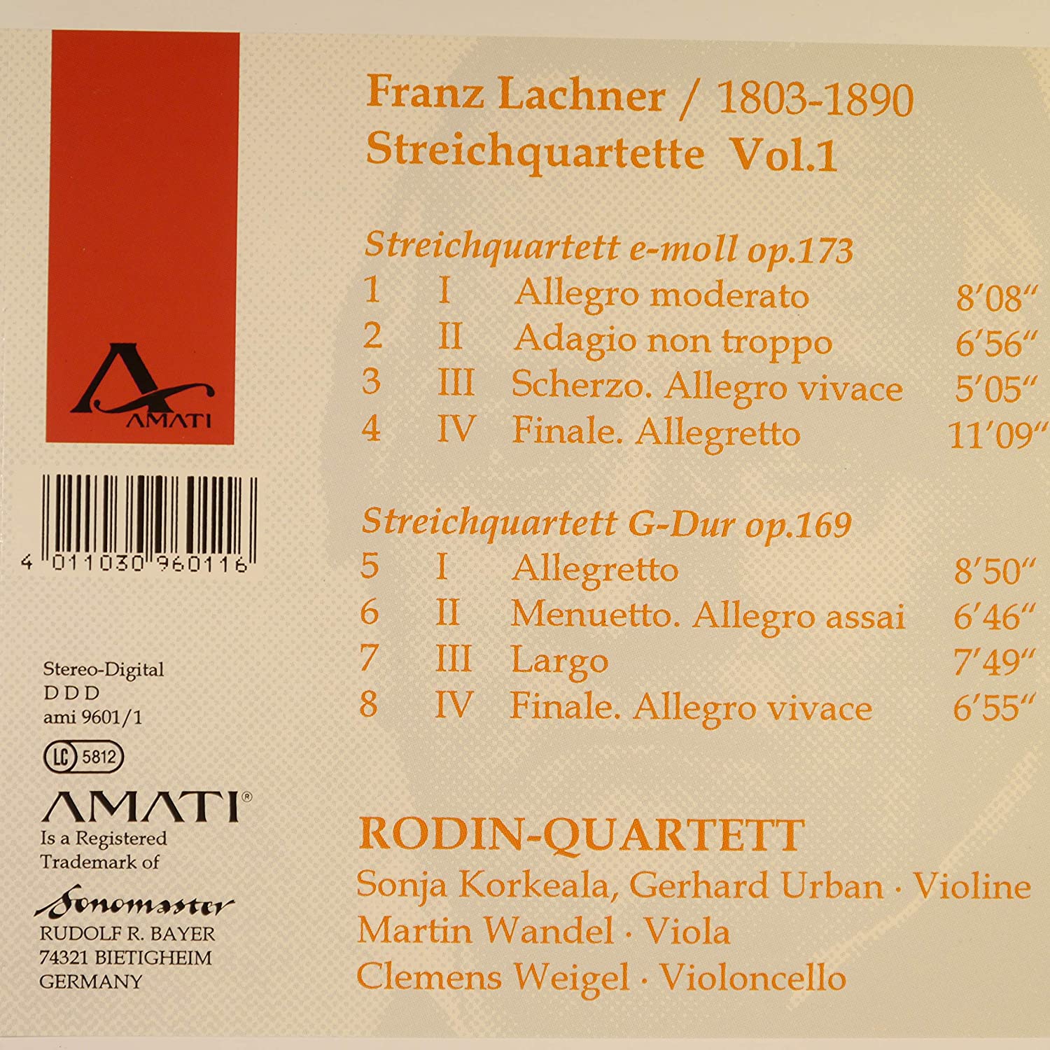 Franz Lachner: String Quartets Vol. 1 op. 169 & 173