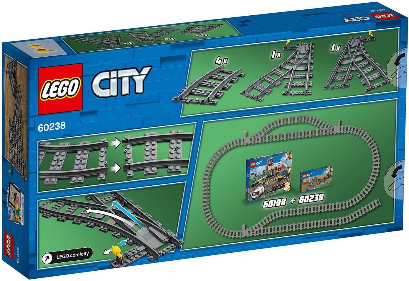 LEGO 60238 City Trains Switch Tracks 6 Pieces, Toy Train Track Extension Pack, Accessory Set