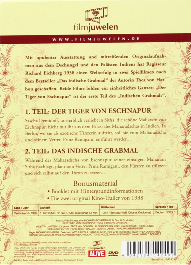 Richard Eichberg: Der Tiger von Eschnapur (1938) / Das indische Grabmal (1938) (Filmjuwelen)
