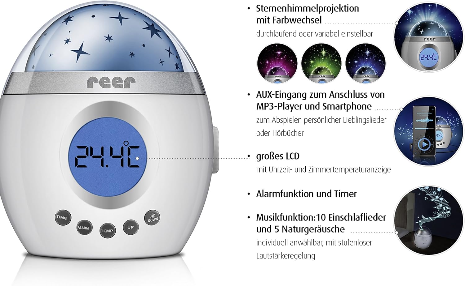 reer 52050 MyMagicStarlight sleep light with star projector and music function, 1 piece (1 pack