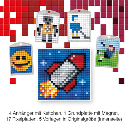 Pracht Creatives Hobby P90035-63501 Fantasie Pixel Fun Craft Kit 15-Create 4 Lockets Keyrings, Boys and Girls, Ideal as a Small Gift, Bag, Children's Birthday Party, Colourful