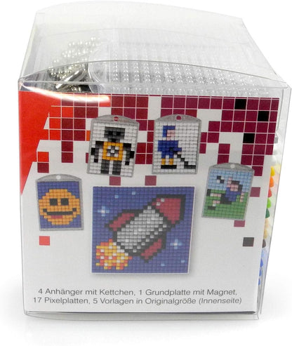 Pracht Creatives Hobby P90035-63501 Fantasie Pixel Fun Craft Kit 15-Create 4 Lockets Keyrings, Boys and Girls, Ideal as a Small Gift, Bag, Children's Birthday Party, Colourful