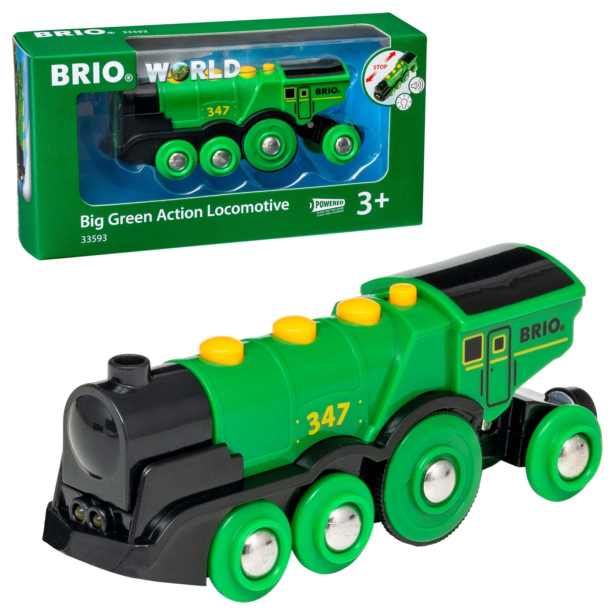 BRIO 7312350335934 World Big Action Locomotive Battery Powered Toy Train Engine, For Kids Age 3 Years And Up, Green