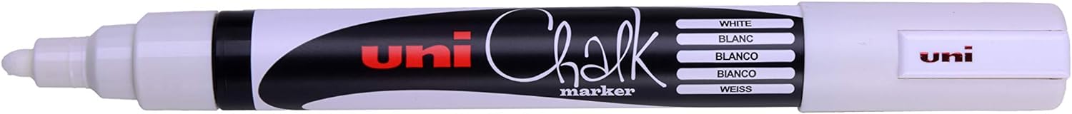 Uni-Ball F804500 522598 uni Chalk Marker, Broad Bullet Tip - White, Pack of 4