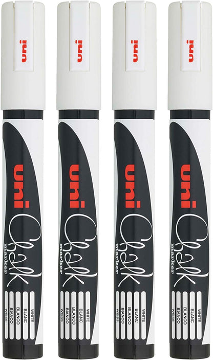 Uni-Ball F804500 522598 uni Chalk Marker, Broad Bullet Tip - White, Pack of 4