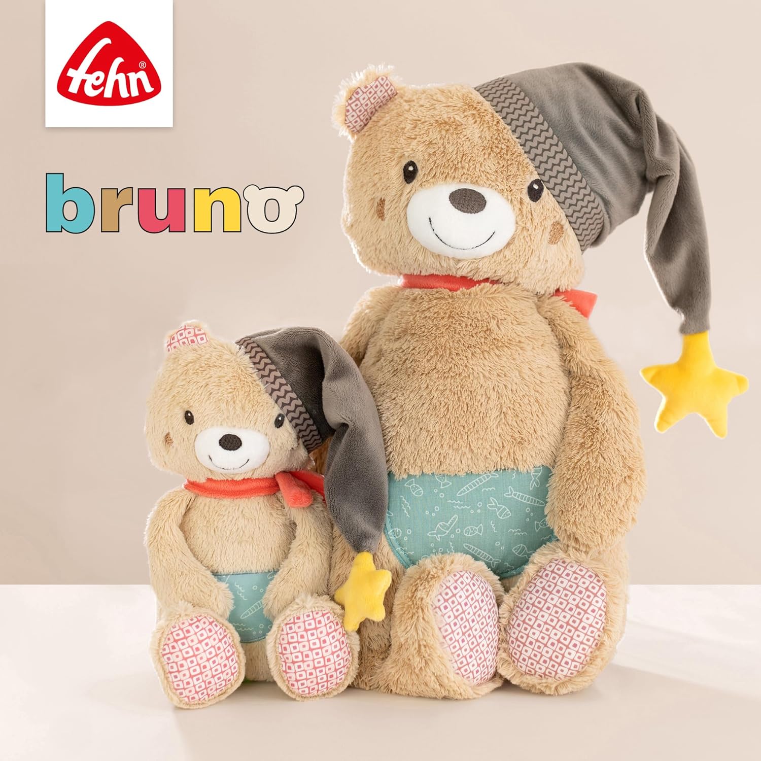 Fehn Peluche Musicale en Forme D’Ours - avec Douce Mélodie de la "Berceuse de Mozart" pour aider à S’endormir - Jouets pour bébés en voyage et à la maison - pour bébés et jeunes enfants