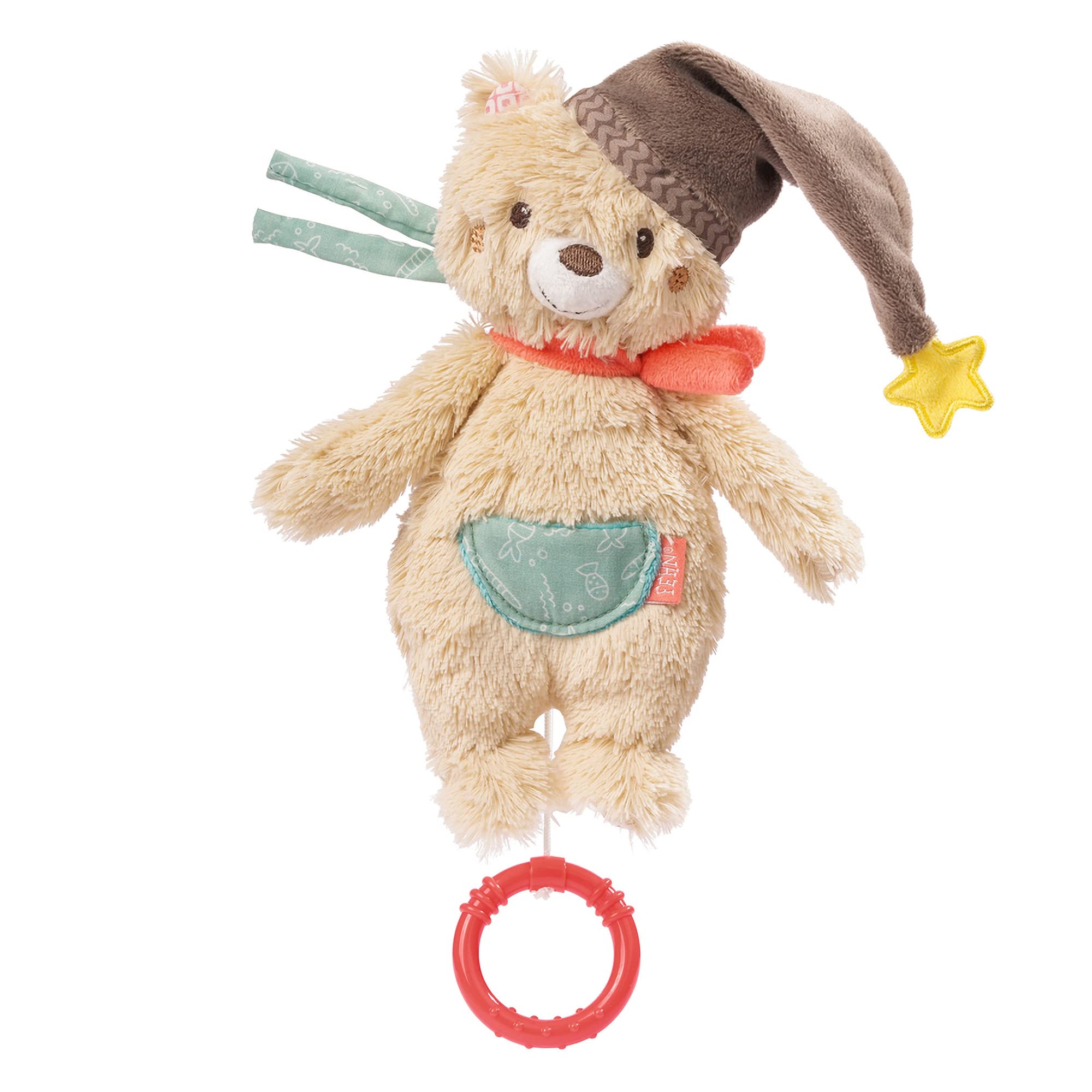 Fehn Peluche Musicale en Forme D’Ours - avec Douce Mélodie de la "Berceuse de Mozart" pour aider à S’endormir - Jouets pour bébés en voyage et à la maison - pour bébés et jeunes enfants