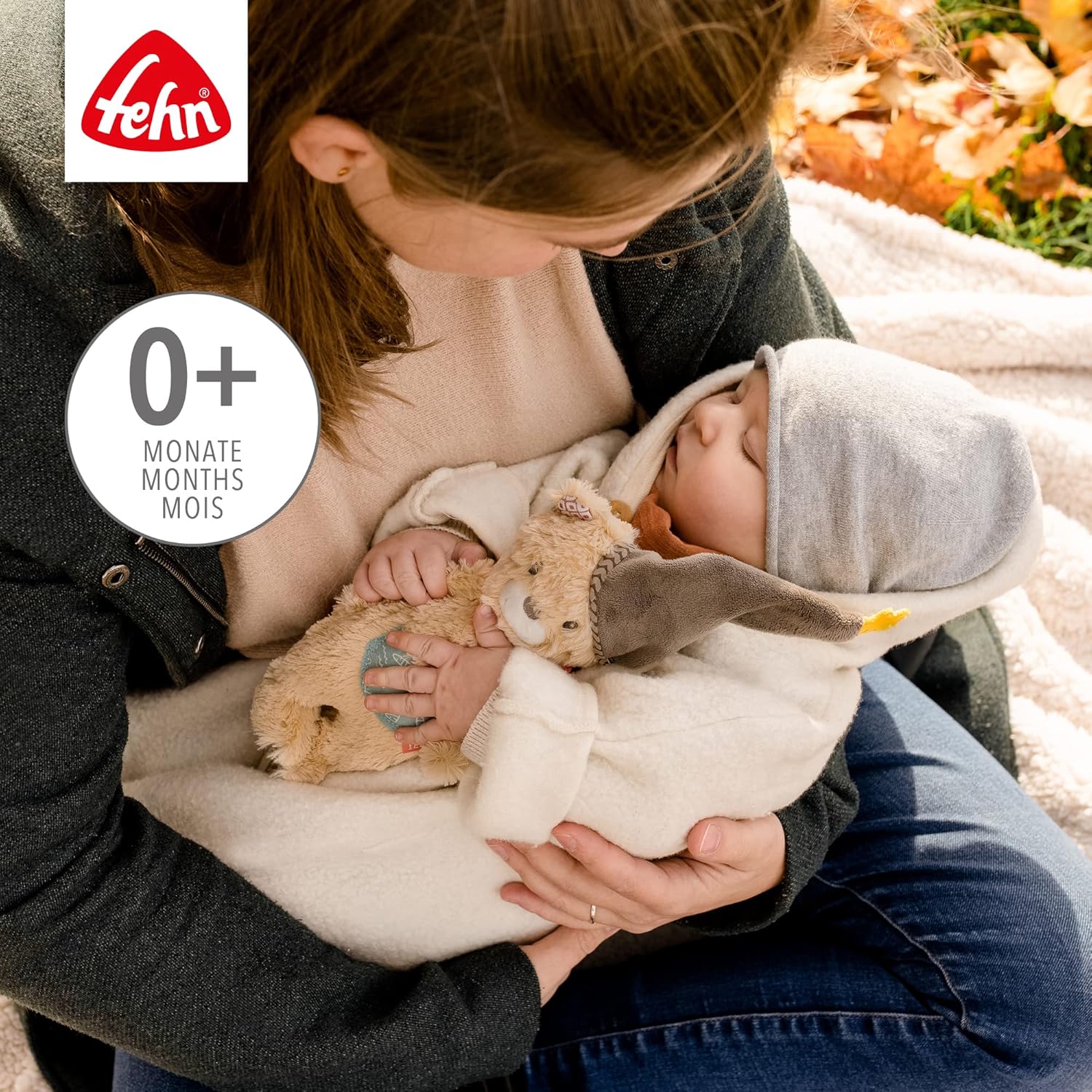 Fehn Peluche Musicale en Forme D’Ours - avec Douce Mélodie de la "Berceuse de Mozart" pour aider à S’endormir - Jouets pour bébés en voyage et à la maison - pour bébés et jeunes enfants