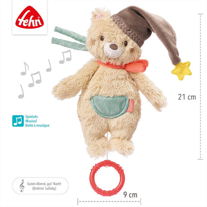 Fehn Peluche Musicale en Forme D’Ours - avec Douce Mélodie de la "Berceuse de Mozart" pour aider à S’endormir - Jouets pour bébés en voyage et à la maison - pour bébés et jeunes enfants