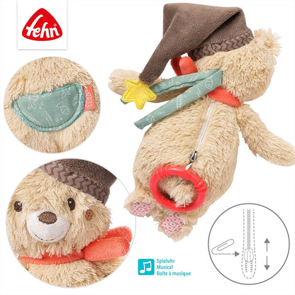 Fehn Peluche Musicale en Forme D’Ours - avec Douce Mélodie de la "Berceuse de Mozart" pour aider à S’endormir - Jouets pour bébés en voyage et à la maison - pour bébés et jeunes enfants