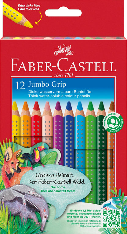Faber Castell 12 JUMBO GRIP COLOUR PENCILS + SHARPENER